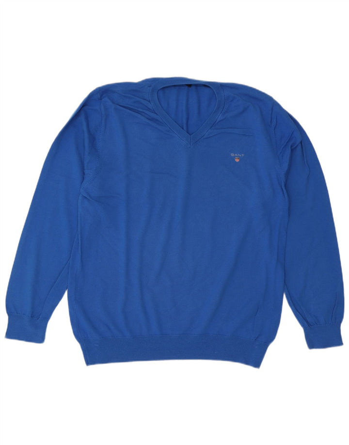 GANT Maglione da uomo con scollo a V XL in cotone blu