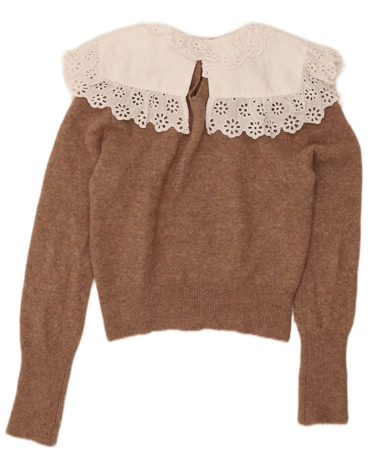 Maglione corto con scollo a barca da donna Zara UK 14 Poliestere marrone medio