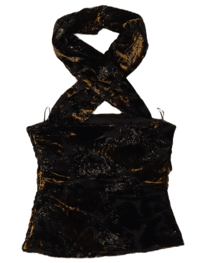 ZARA Womens Abstract Pattern Crop Halter Top UK 10 Small Black Polyester