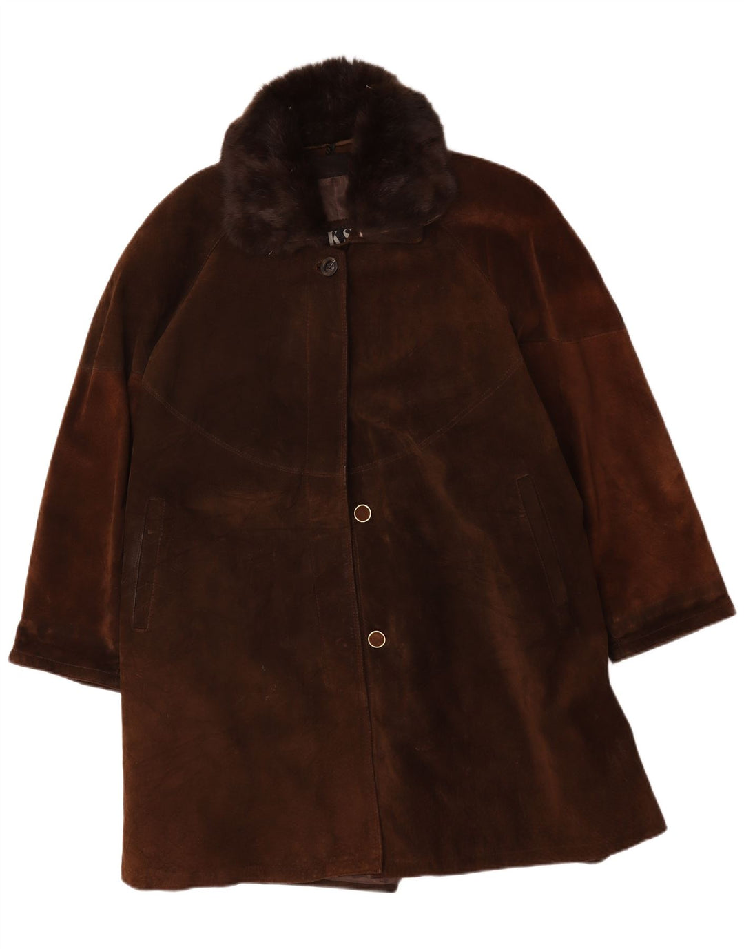 Soprabito oversize in pelle scamosciata vintage da donna IT 44 in pelle marrone medio