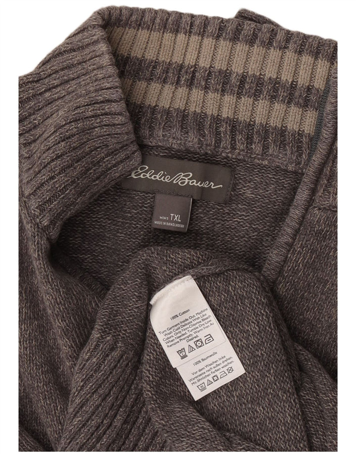 Eddie Bauer Maglione da uomo con zip e collo XL in cotone chiazzato grigio