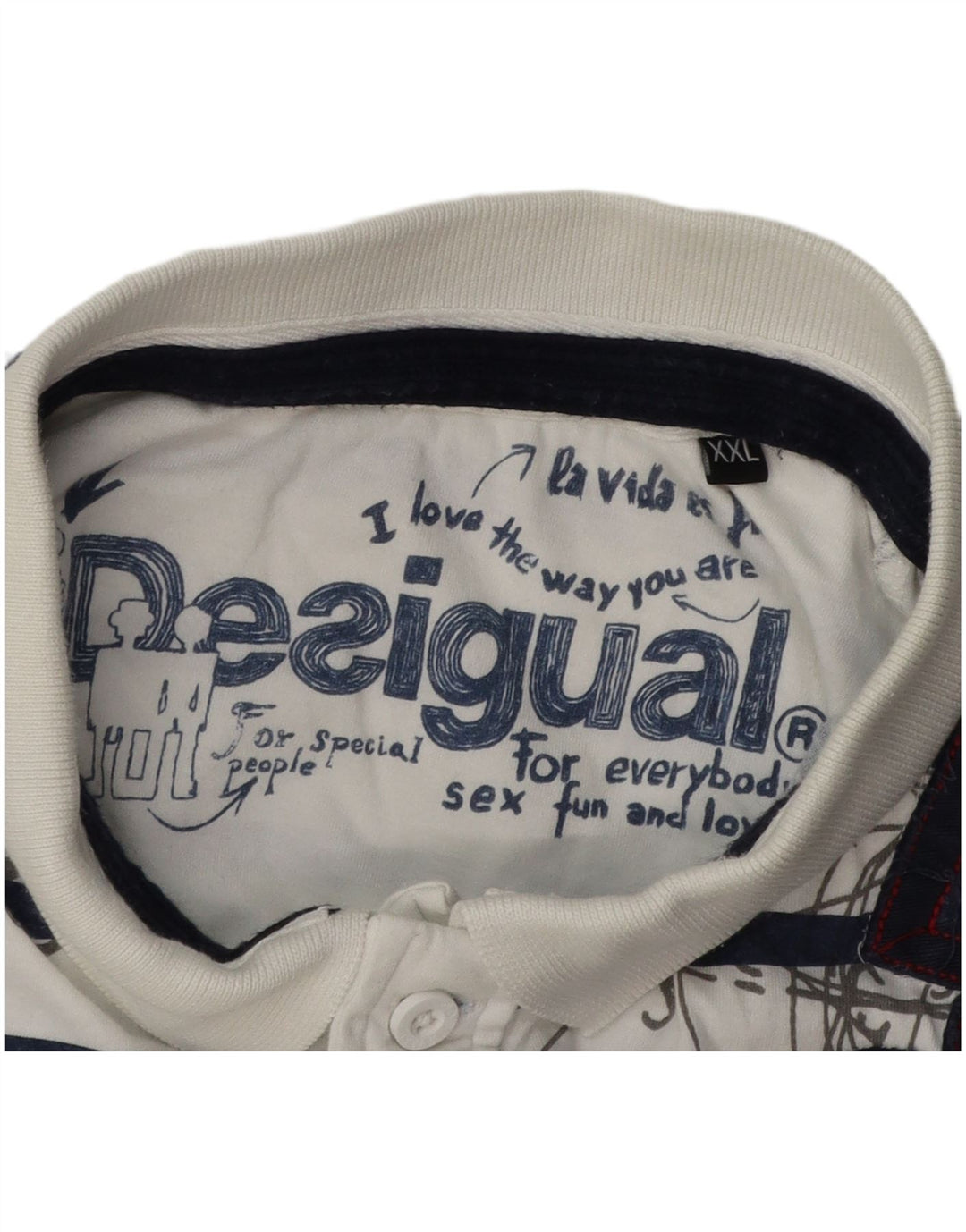 Polo grafica da uomo DESIGUAL 2XL a righe bianche