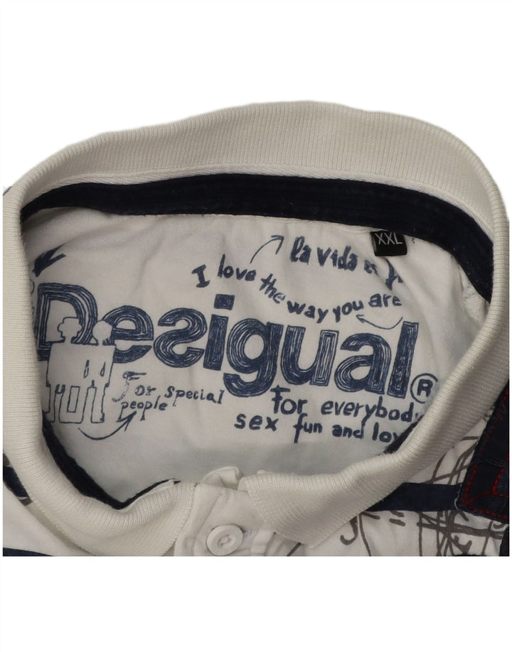 Polo grafica da uomo DESIGUAL 2XL a righe bianche