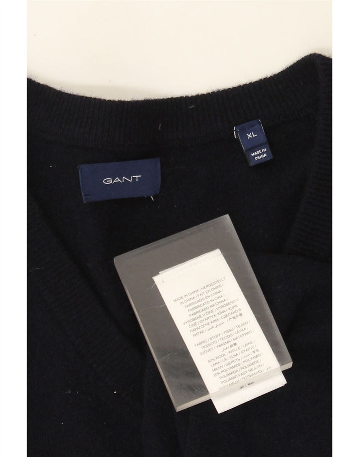 Gant Maglione da uomo con scollo a V XL in lana blu navy
