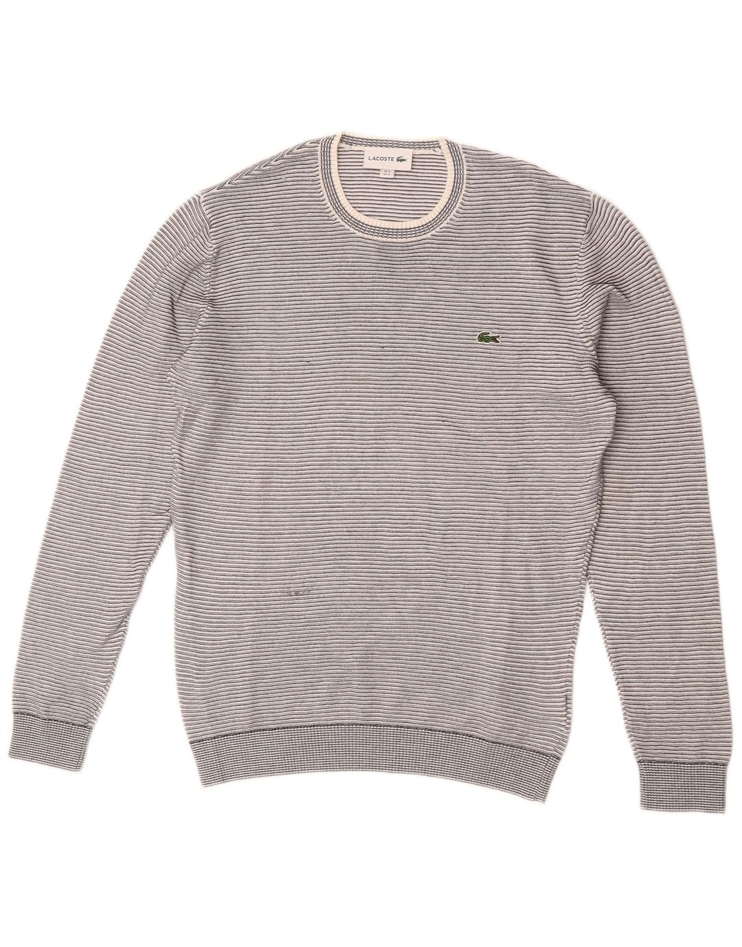 Maglione maglione girocollo da uomo Lacoste taglia 3 piccolo cotone a righe grigie