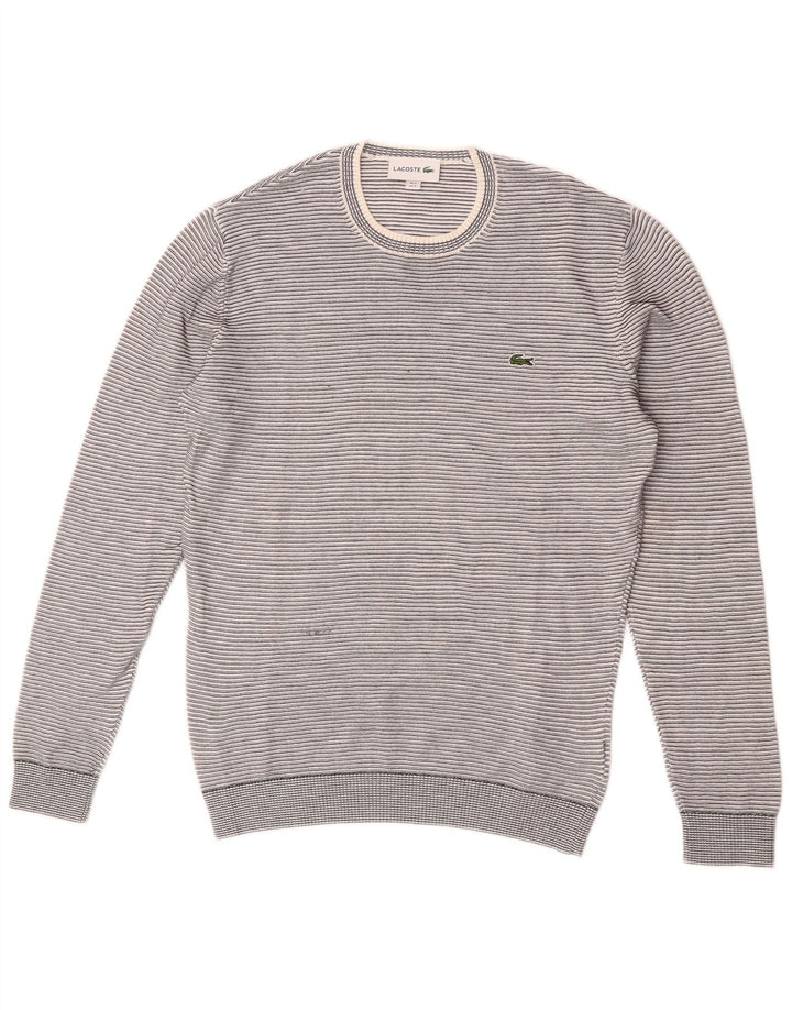 Maglione maglione girocollo da uomo Lacoste taglia 3 piccolo cotone a righe grigie
