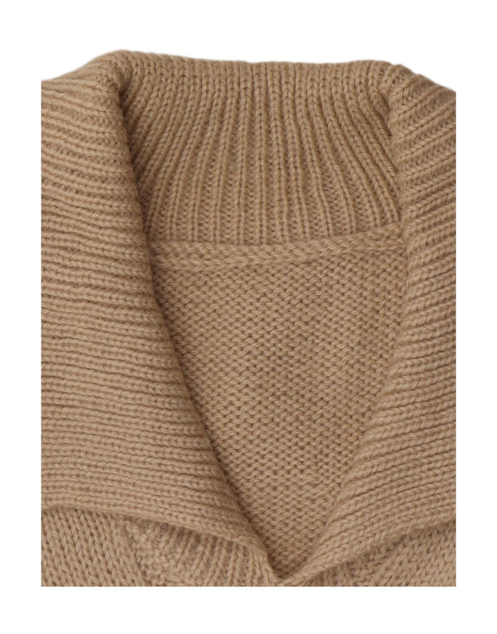 Maglione vintage da donna con collo a polo UK 14 Beige medio