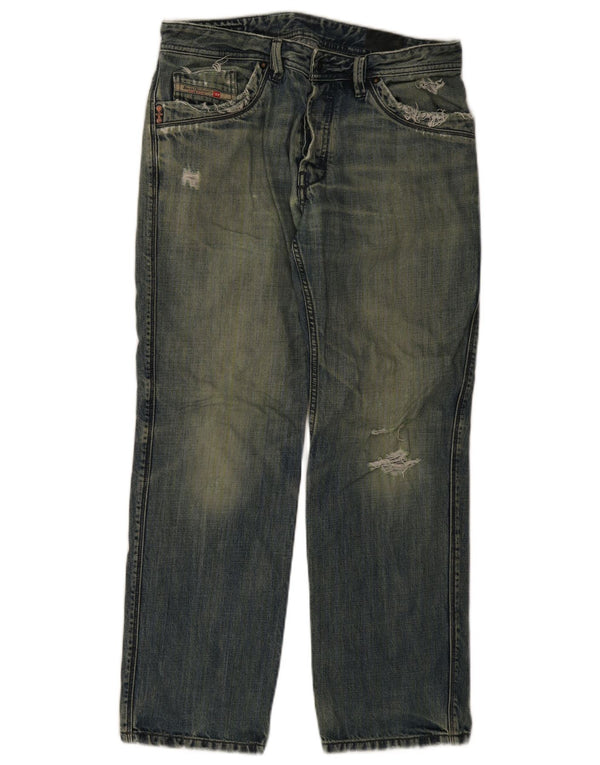 Jeans dritti invecchiati da uomo Diesel W32 L30 in cotone blu