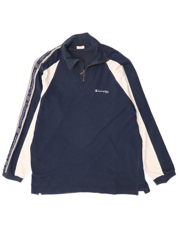 Champion Top da uomo con zip e collo grafico a maniche lunghe, grande, color block blu navy