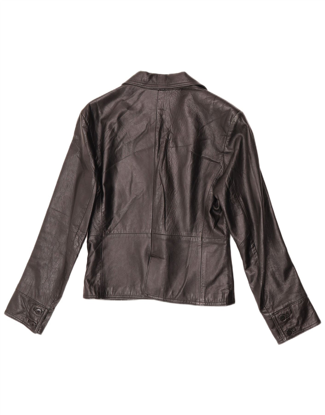Giacca blazer in pelle da donna a 2 bottoni VINTAGE IT 44 pelle nera media