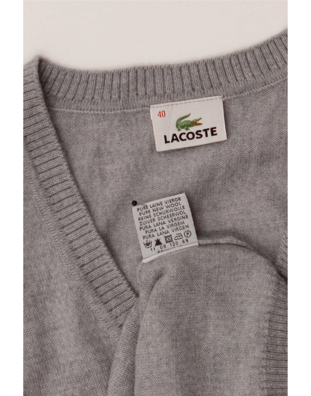 Maglione da donna con scollo a V Lacoste EU 40 Lana vergine grigio medio