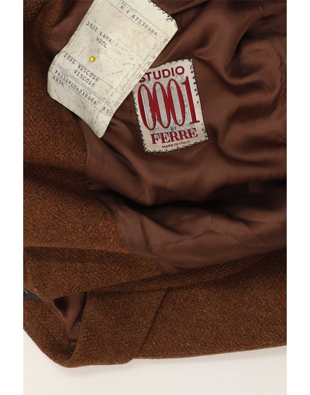 Giacca blazer da uomo a 2 bottoni Ferre IT 50 grande lana screziata marrone