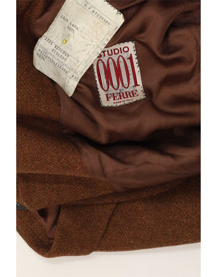 Giacca blazer da uomo a 2 bottoni Ferre IT 50 grande lana screziata marrone
