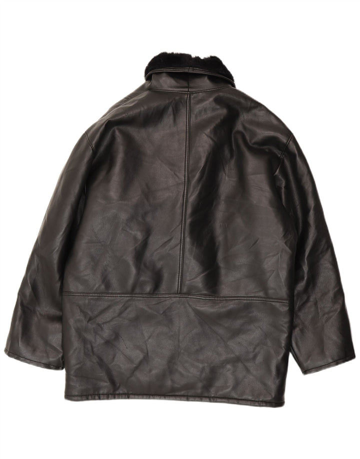 Giacca in shearling doppiopetto da uomo vintage UK 40 Shearling nero grande