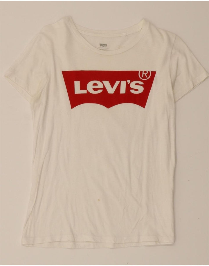 LEVI'S Womens Graphic T-Shirt Top UK 10 Small White Vintage Levi's and Second-Hand Levi's from Messina Hembry 