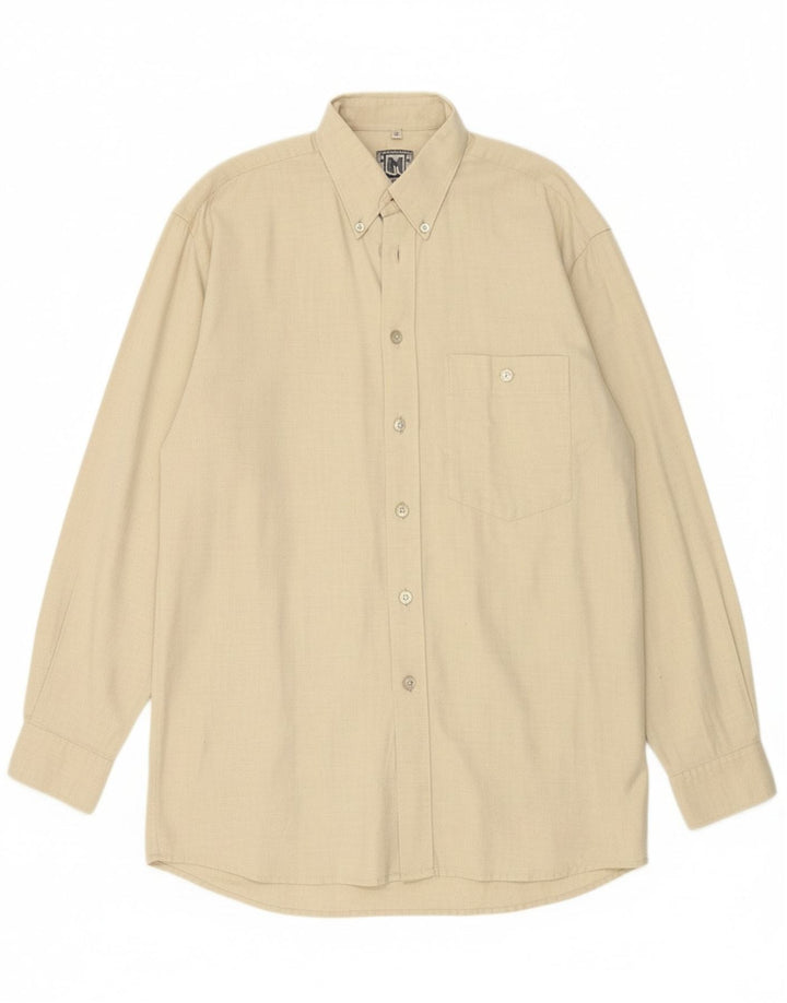 MAJESTIC Mens Shirt Size 39/40 Medium Beige Cotton Vintage Majestic and Second-Hand Majestic from Messina Hembry 