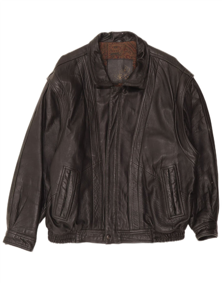 Giacca in pelle vintage da uomo UK 44 2XL Pelle nera