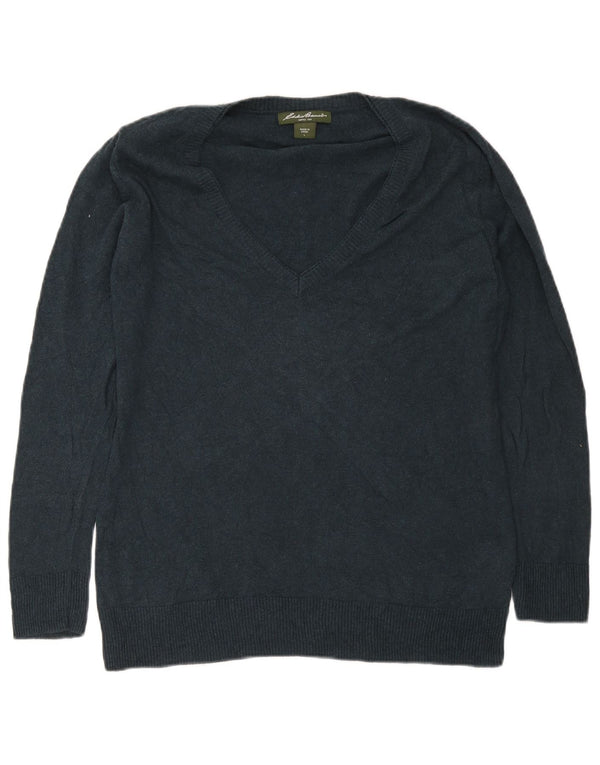 Maglione da donna con scollo a V Eddie Bauer UK 16 grande cotone blu navy