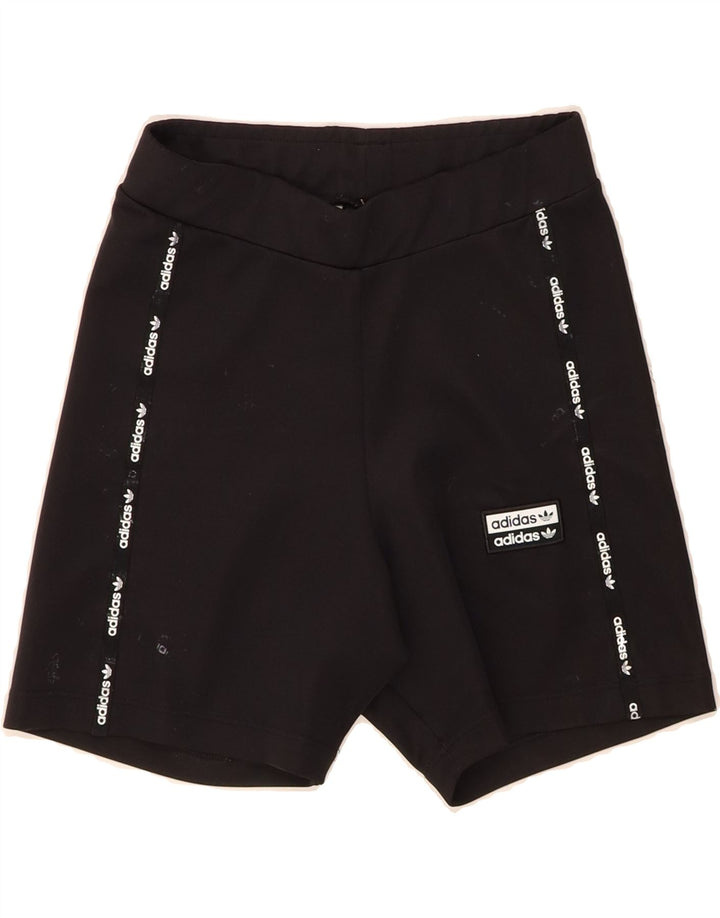 ADIDAS Womens Graphic Sport Shorts UK 8 Small Black Polyester Vintage Adidas and Second-Hand Adidas from Messina Hembry 