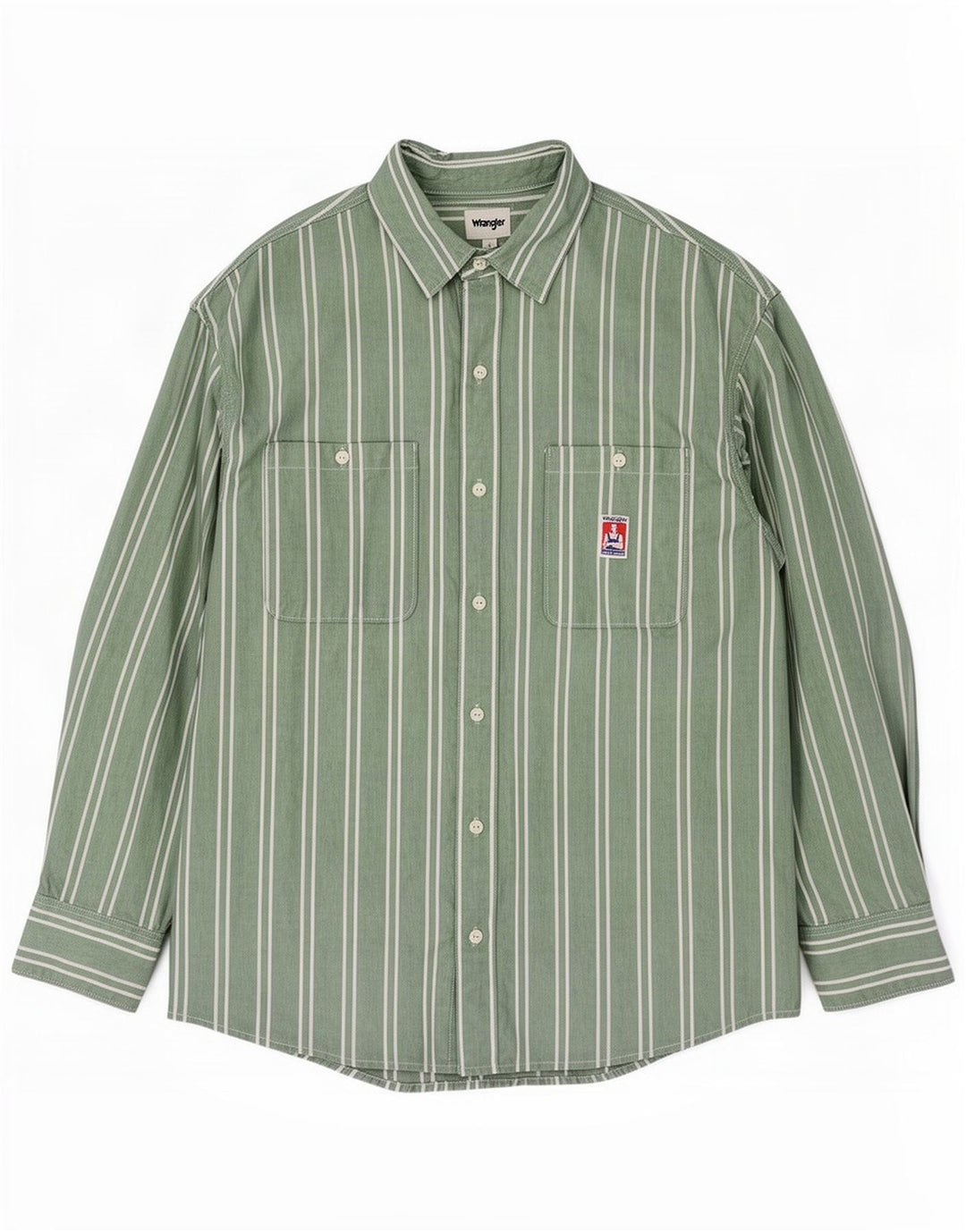 Camicia da uomo Wrangler in cotone a righe grandi verdi