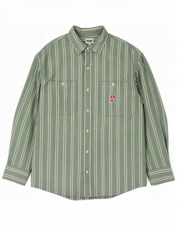 Camicia da uomo Wrangler in cotone a righe grandi verdi