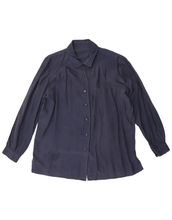 Camicetta camicia vintage da donna UK 14 grande blu navy