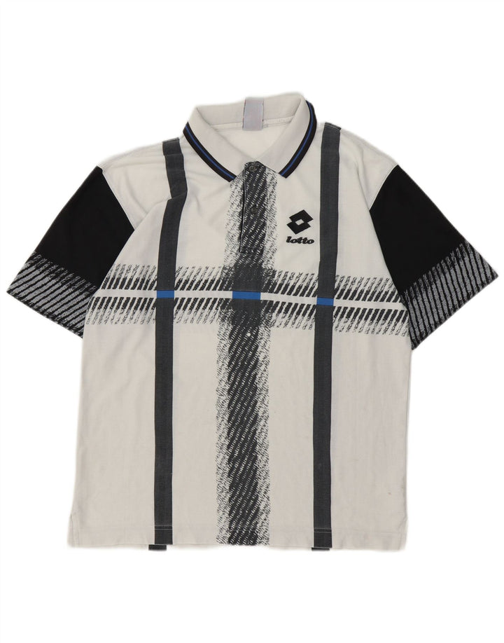 Polo da uomo Lotto in poliestere color block bianco medio