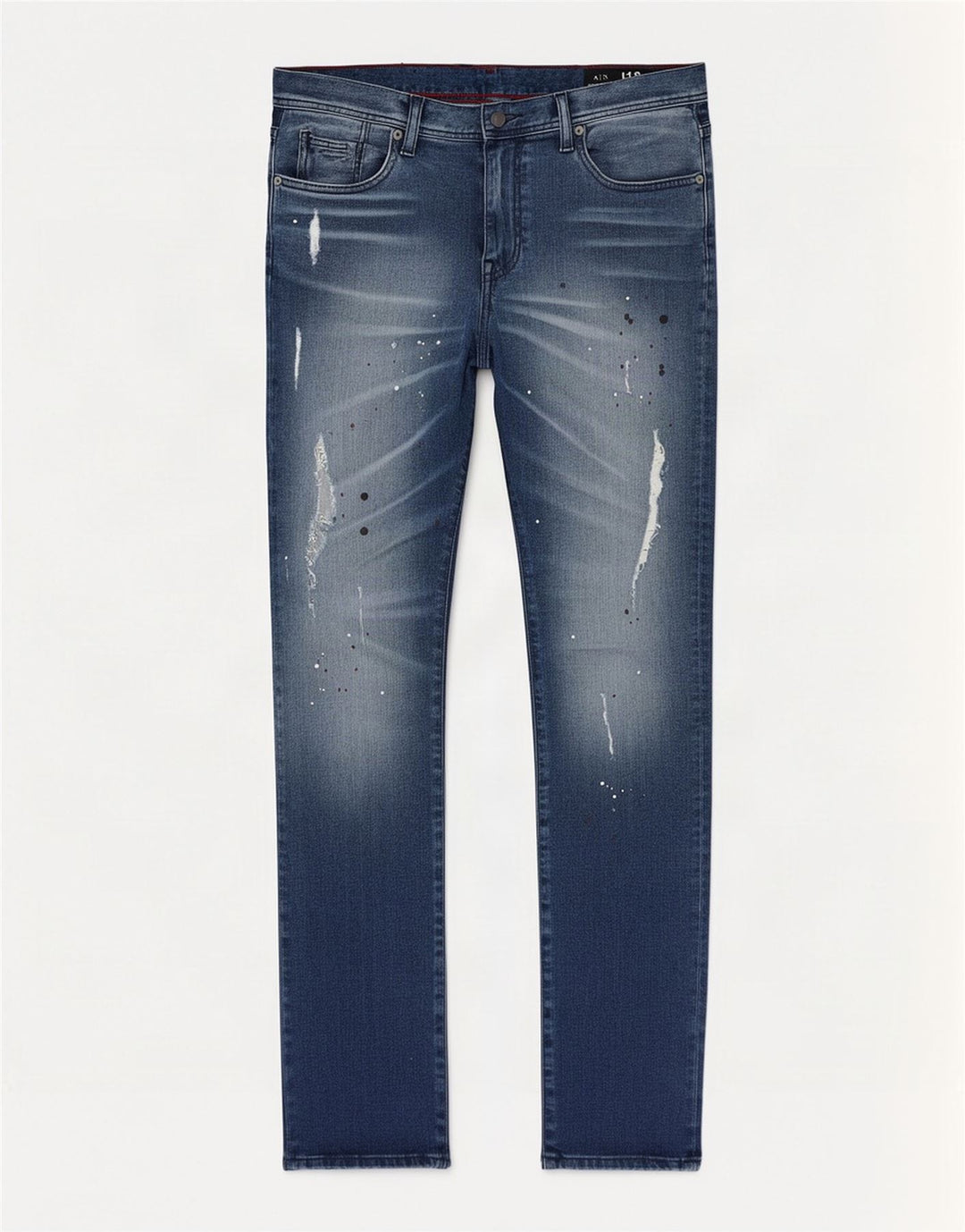Armani Exchange Jeans slim invecchiati da uomo W34 L32 cotone maculato blu