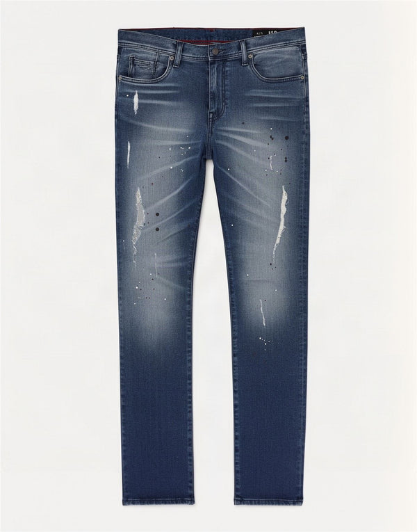 Armani Exchange Mens Distressed Slim Jeans W34 L32 Blue Spotted Cotton