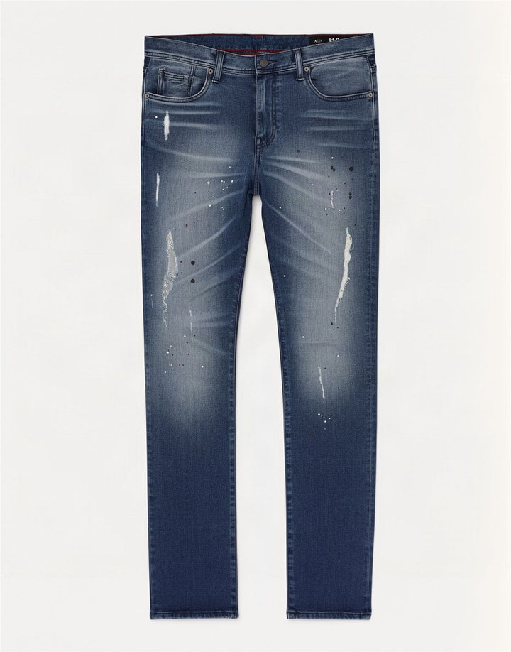Armani Exchange Jeans slim invecchiati da uomo W34 L32 cotone maculato blu