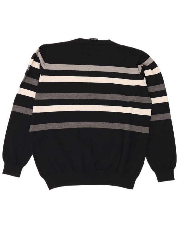 Maglione maglione girocollo da uomo Navigare 2XL Lana nuova a righe blu navy