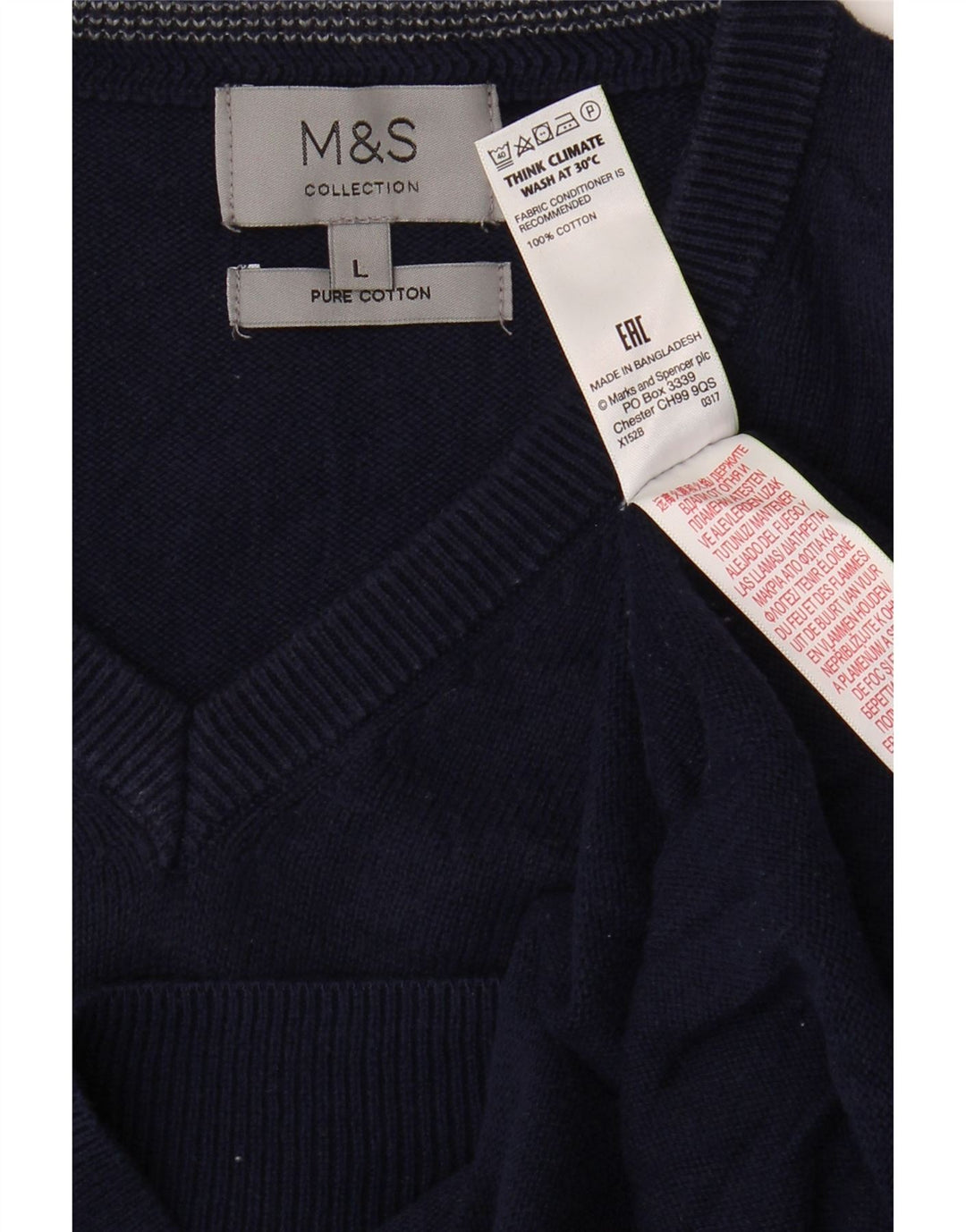 Maglione da uomo con scollo a V Marks & Spencer grande in cotone blu navy