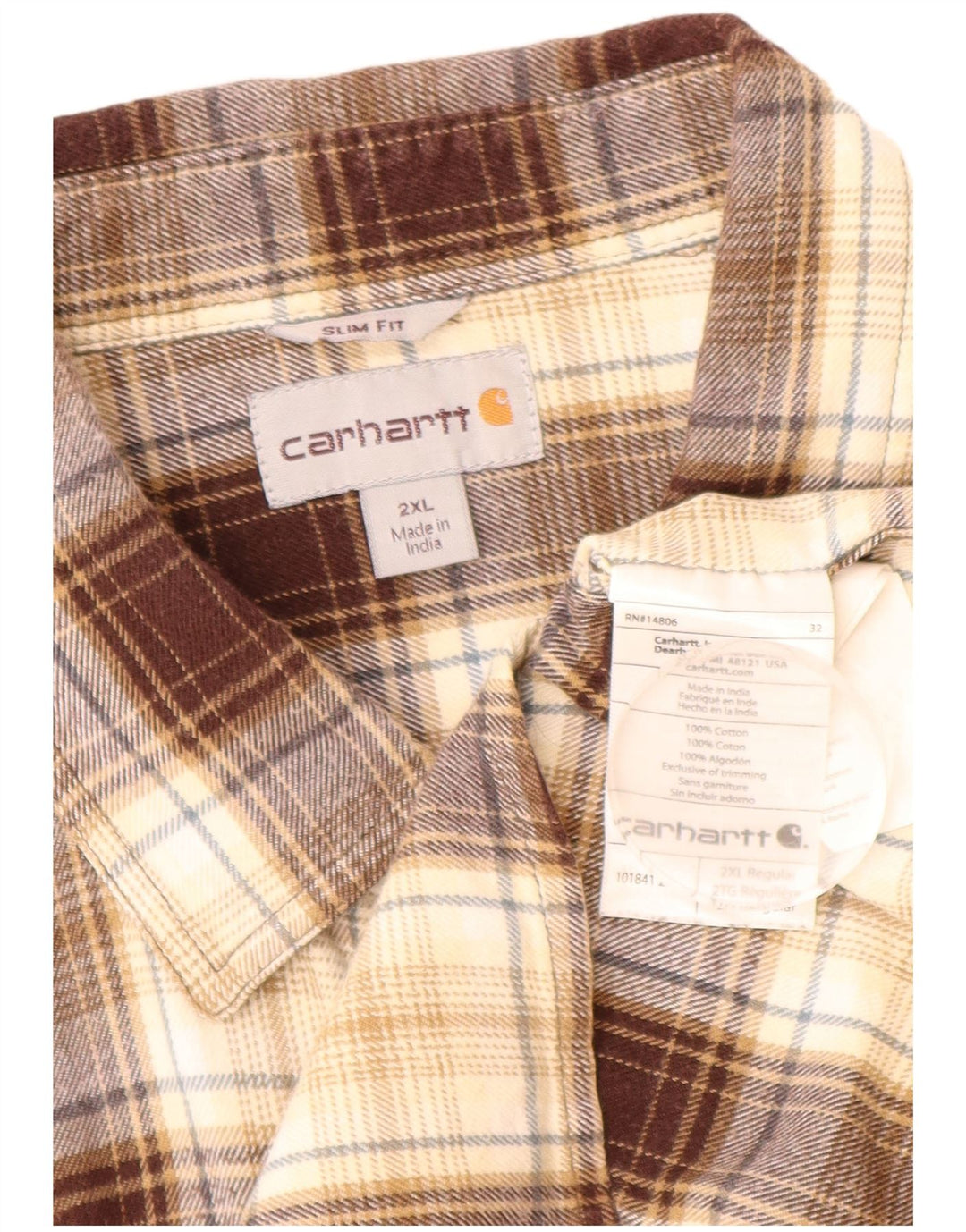 Camicia da uomo slim fit in flanella CARHARTT 2XL cotone a quadri marrone