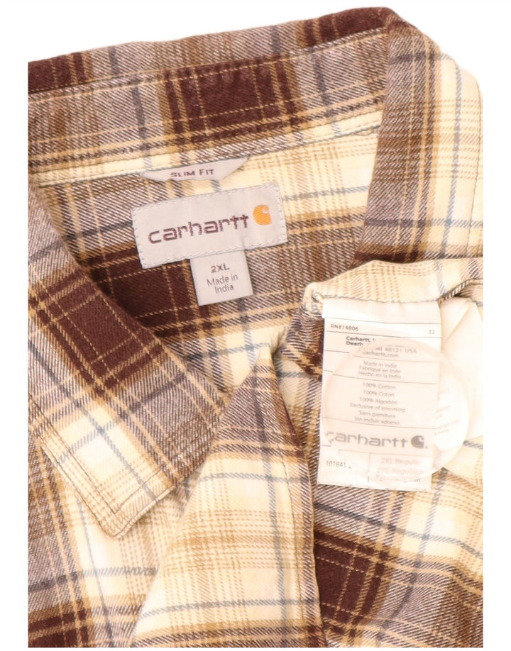 Camicia da uomo slim fit in flanella CARHARTT 2XL cotone a quadri marrone