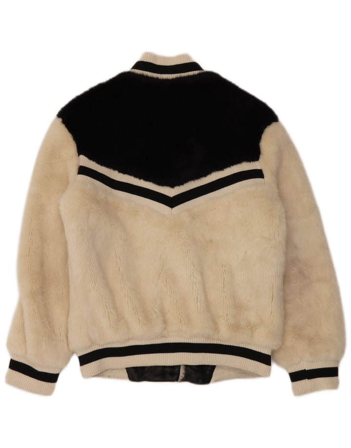 GUESS Giubbotto bomber da donna in pelliccia sintetica UK 14 Acrilico color block beige medio