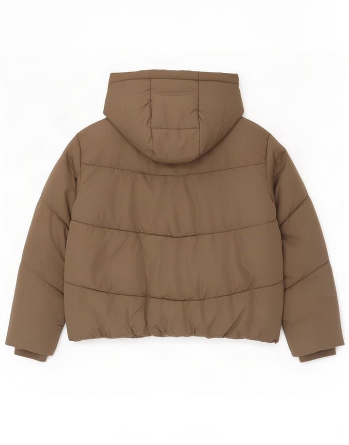 Giacca imbottita oversize con cappuccio da donna Zara UK 10 piccola marrone poliestere