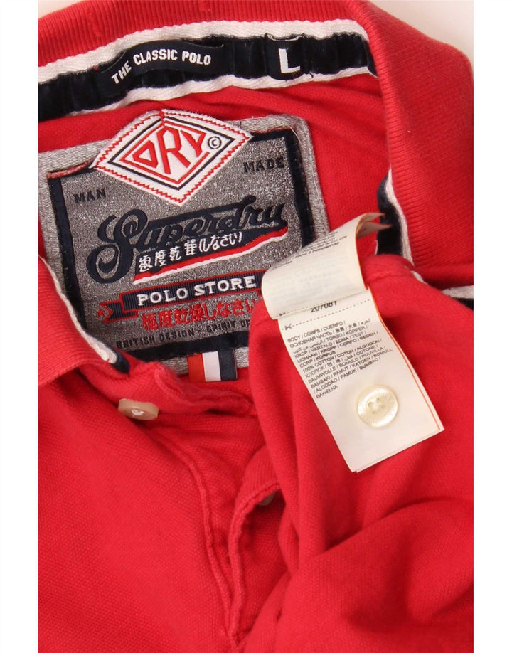 Polo grafica da uomo Superdry in cotone a righe grandi rosse