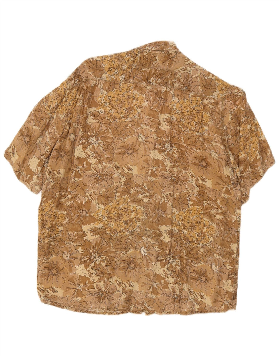 Camicia vintage da uomo a maniche corte in viscosa floreale piccola marrone