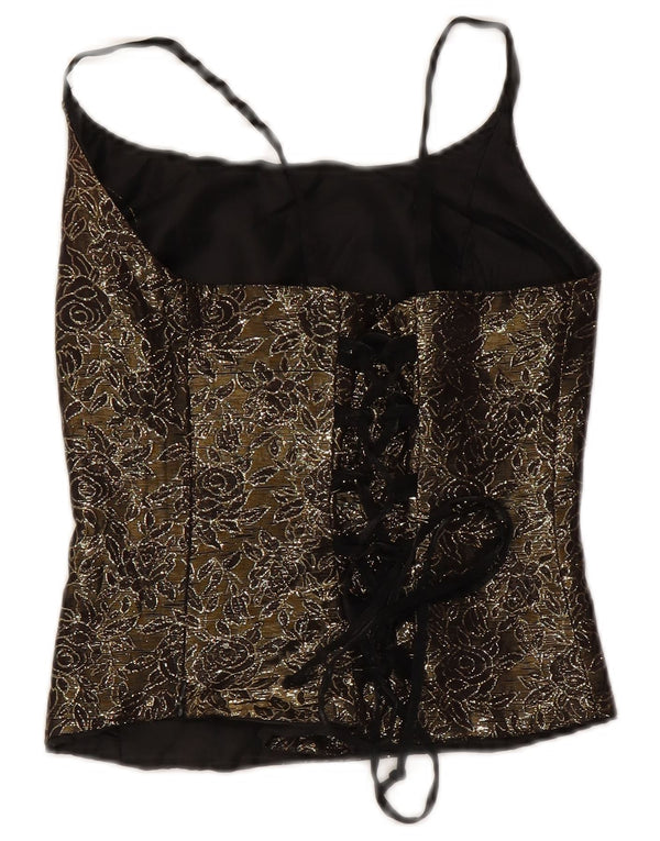 Top corsetto corto da donna vintage US 2 XS Khaki floreale
