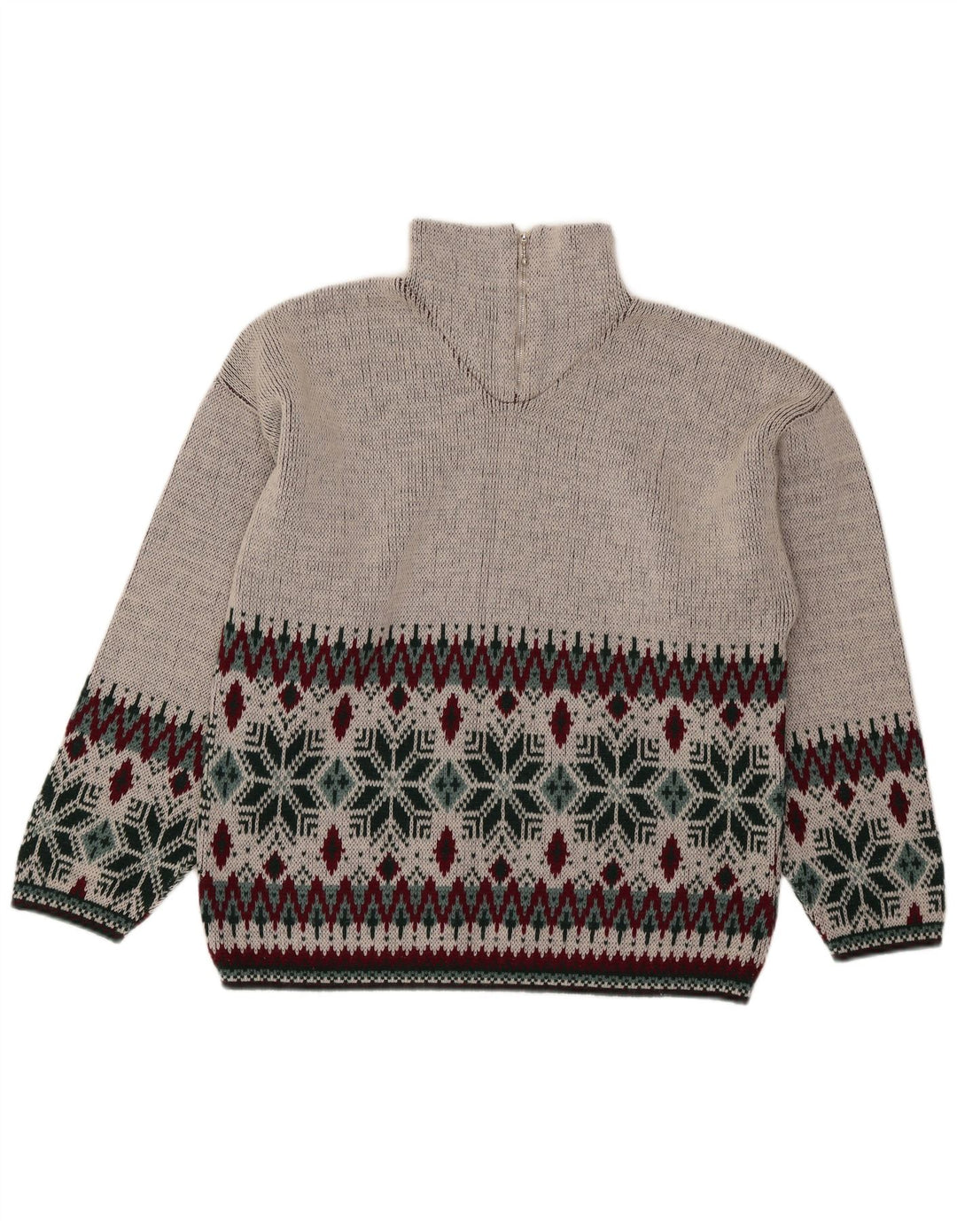 Maglione vintage da uomo con zip e collo grigio medio Fair Isle