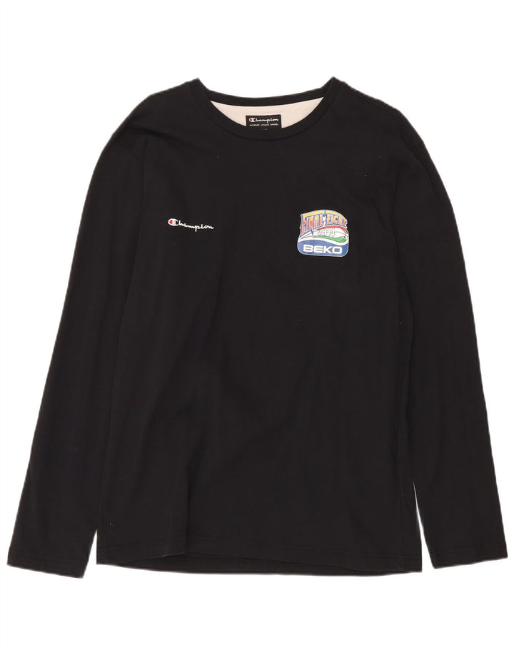 CHAMPION Top grafico da uomo a maniche lunghe in cotone nero grande