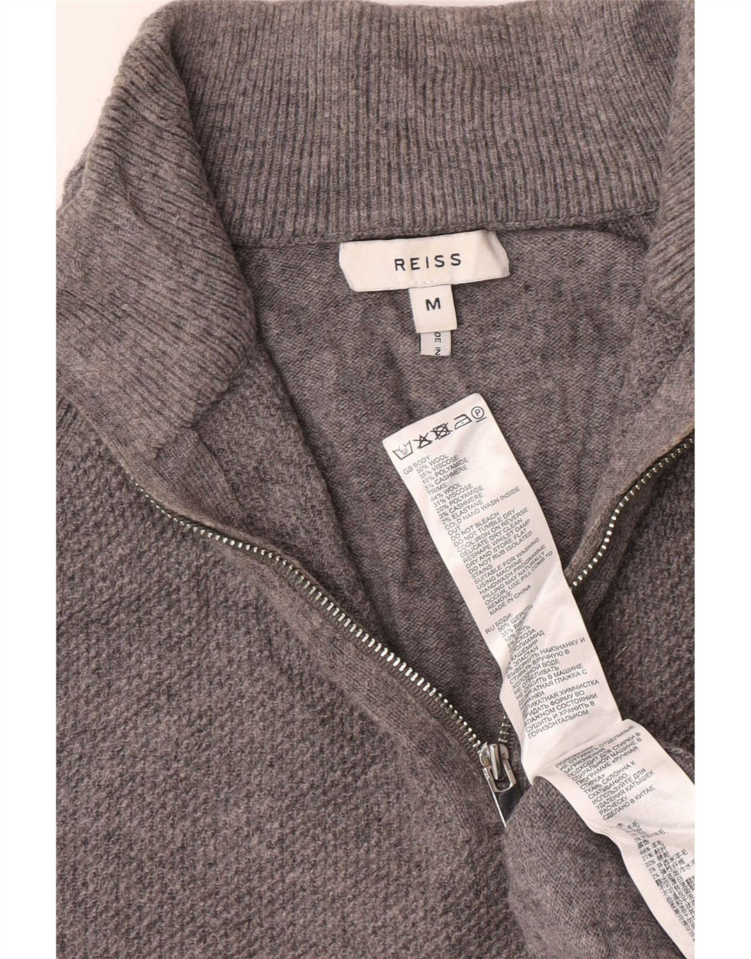 Maglione da uomo Reiss con zip e collo in lana grigio medio