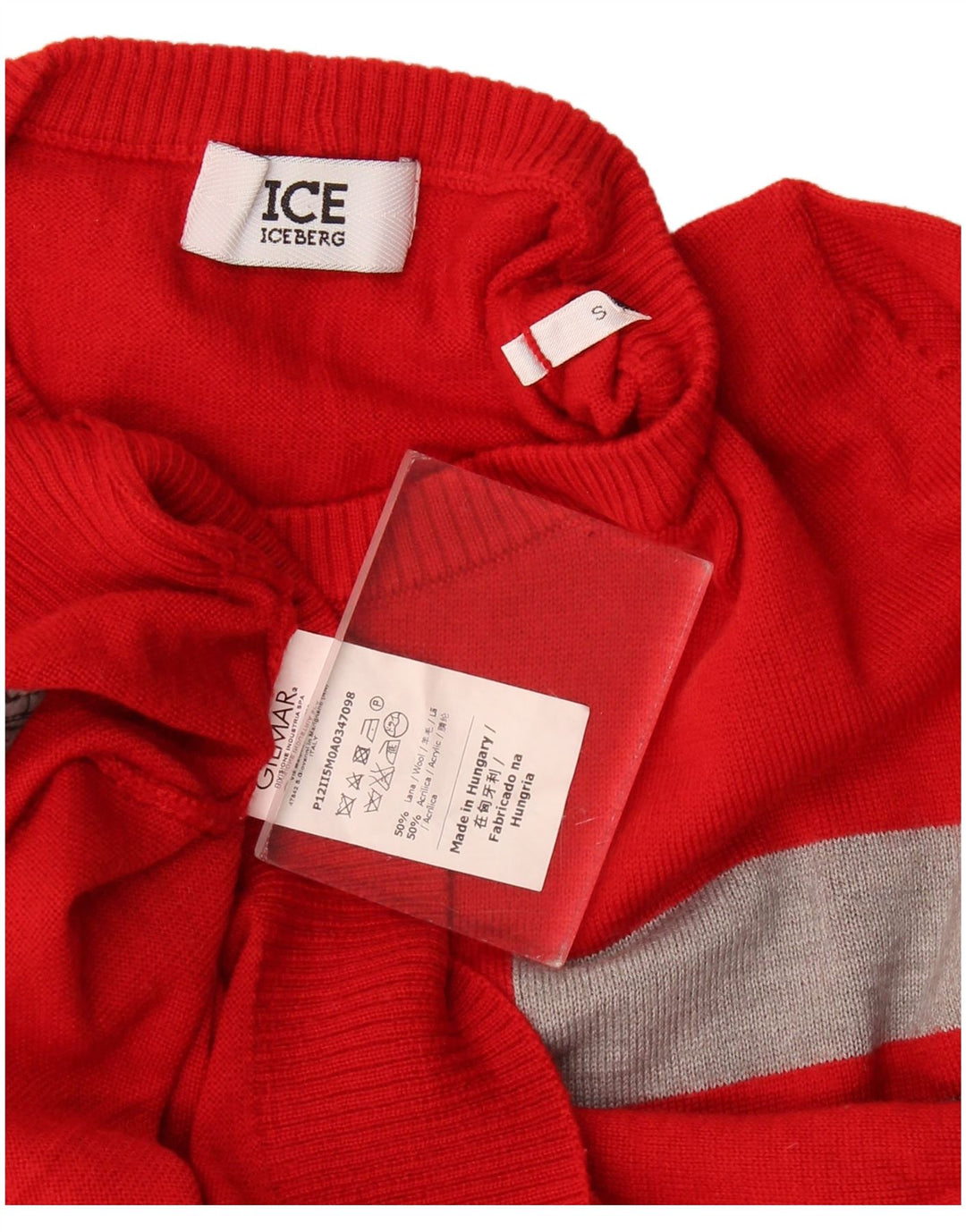 Maglione maglione girocollo da donna Iceberg UK 10 piccolo rosso in lana color block