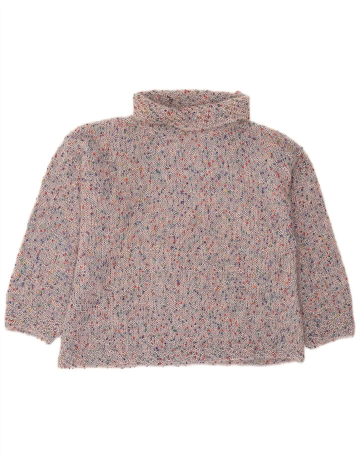Maglione maglione vintage da donna con collo alto UK 16 grande chiazzato multicolore