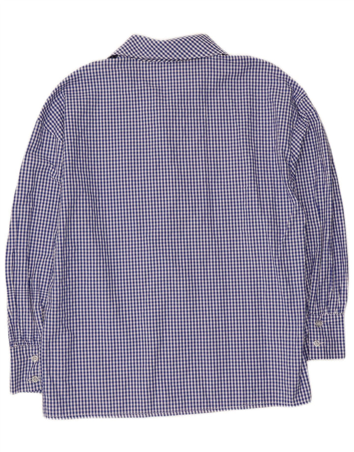 Camicetta vintage da donna con maniche a 3/4 e cravatta sul davanti UK 14 a quadretti blu medio