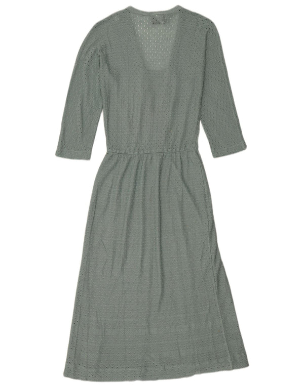 Abito lungo da donna vintage con maniche a 3/4 IT 44 Bohemien in lino verde medio