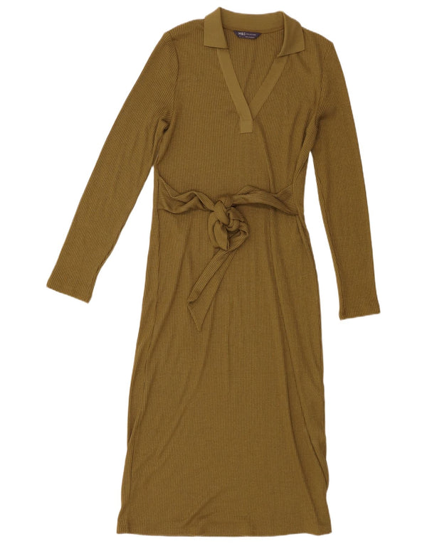Abito maglione a maniche lunghe da donna Marks & Spencer UK 8 piccolo poliestere kaki