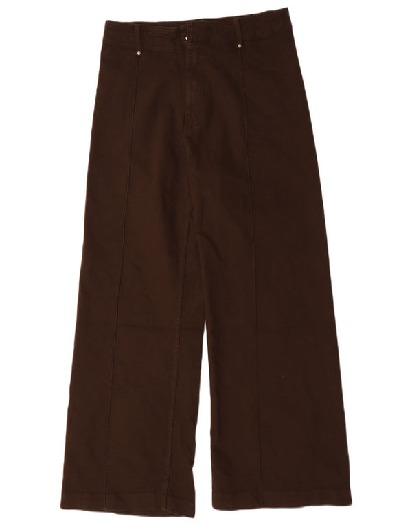 Pantaloni casual a gamba larga a vita alta da donna Zara EU 42 Large W32 L29 Marrone