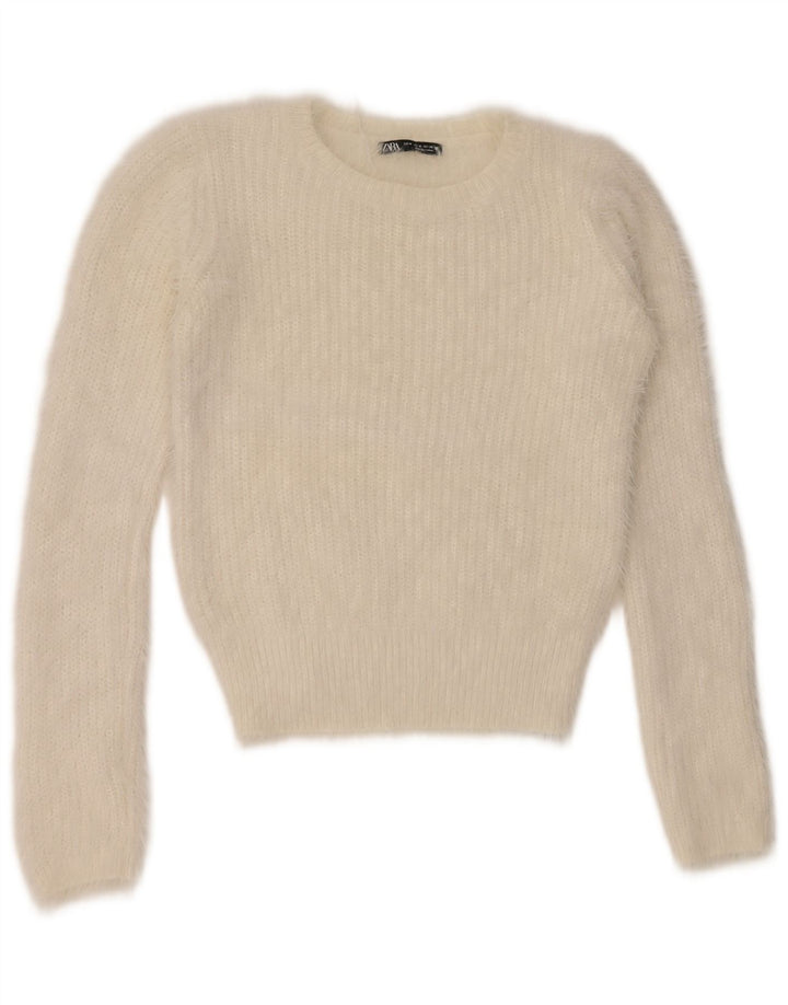 Maglione corto girocollo da donna Zara UK 12 medio bianco sporco