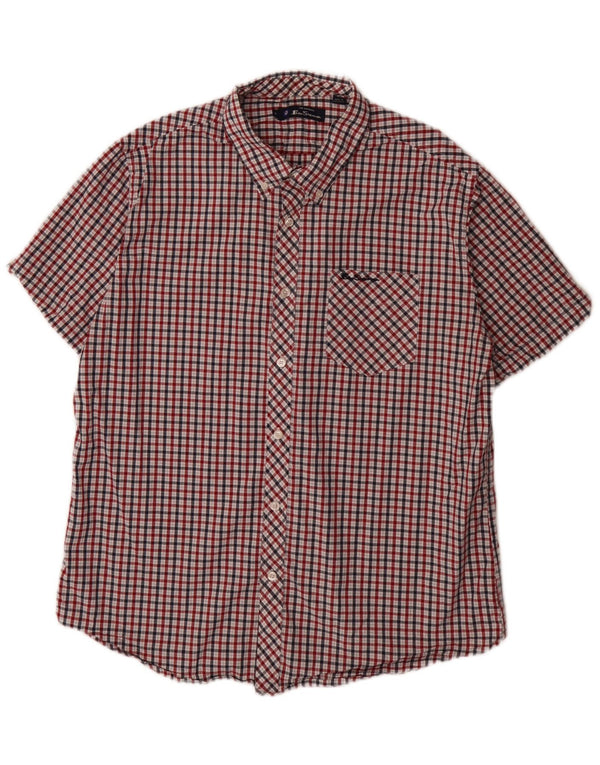 Camicia da uomo a maniche corte vestibilità regolare Ben Sherman XL in cotone scozzese rosso